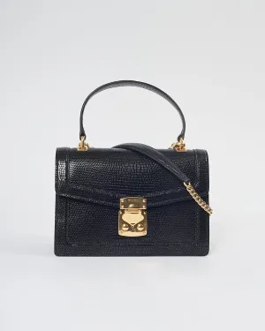 Miu Miu Black Embossed Lizard Leather Top Handle Padlock Bag