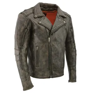 MLM1515 BEIGE BROWN Men's 'Triple Stitched' Beltless Motorcycle Leather Jacket
