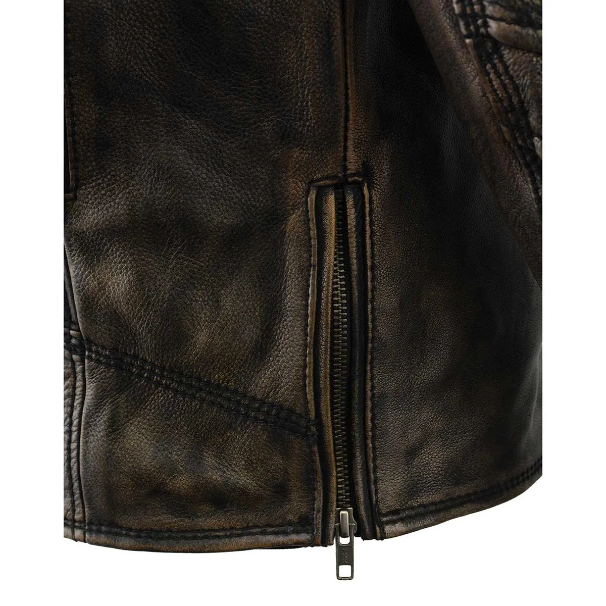 MLM1515 BEIGE BROWN Men's 'Triple Stitched' Beltless Motorcycle Leather Jacket