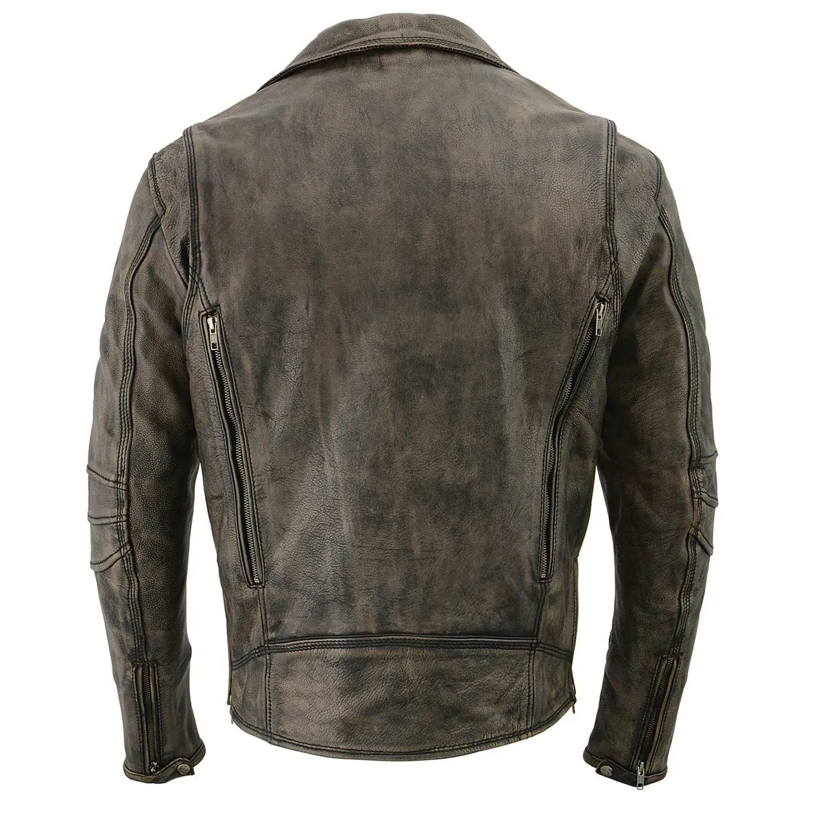 MLM1515 BEIGE BROWN Men's 'Triple Stitched' Beltless Motorcycle Leather Jacket