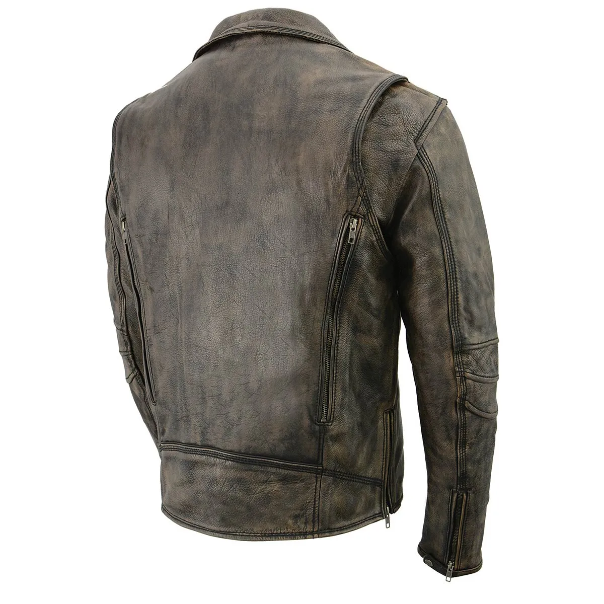 MLM1515 BEIGE BROWN Men's 'Triple Stitched' Beltless Motorcycle Leather Jacket