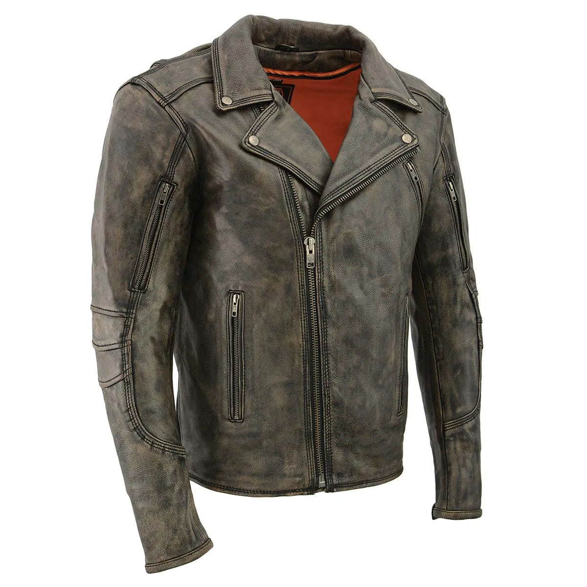 MLM1515 BEIGE BROWN Men's 'Triple Stitched' Beltless Motorcycle Leather Jacket