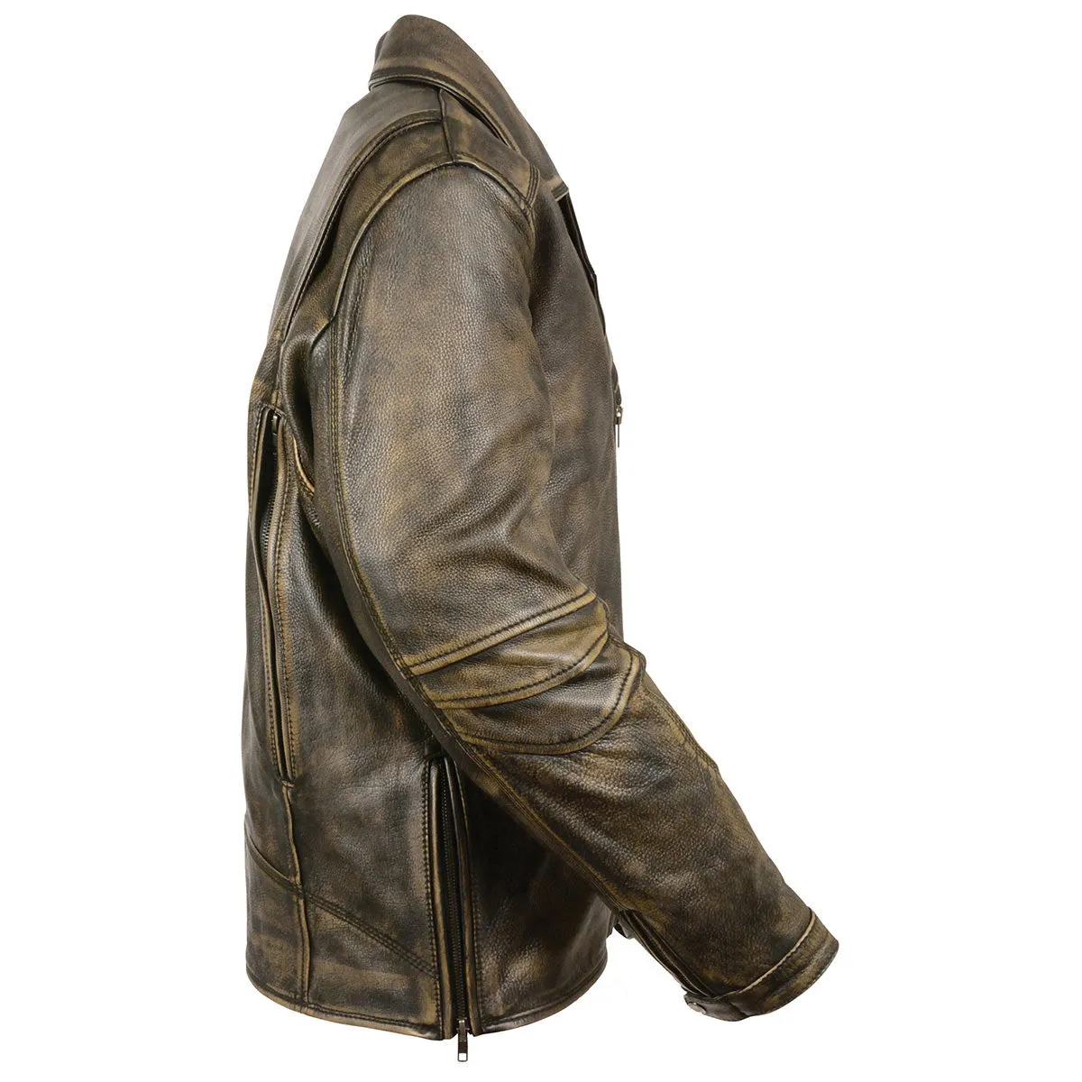 MLM1515 BEIGE BROWN Men's 'Triple Stitched' Beltless Motorcycle Leather Jacket
