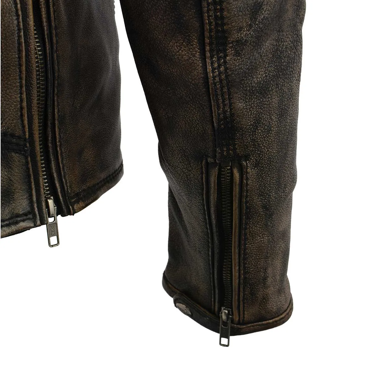 MLM1515 BEIGE BROWN Men's 'Triple Stitched' Beltless Motorcycle Leather Jacket