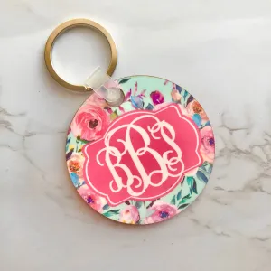 Monogram Keychain in Spring Floral