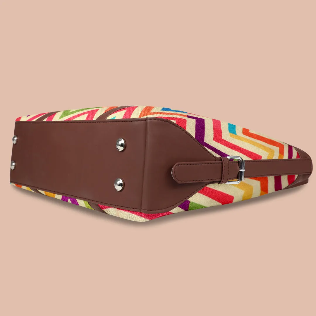 Multi-colour Designer Zigzag Patten Women's Office HandBag