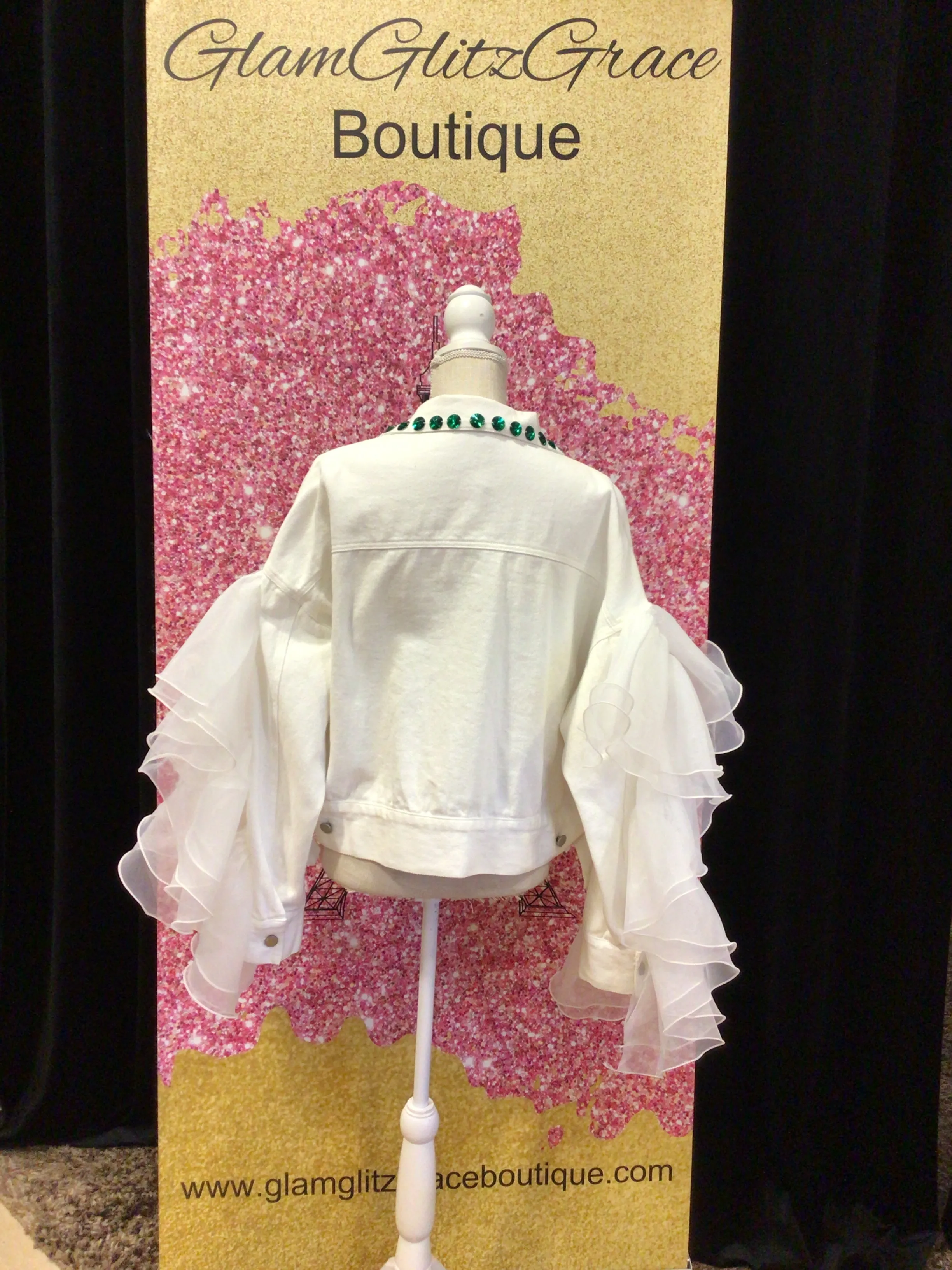 Multi Spangled Detail Cropped Denim Jacket