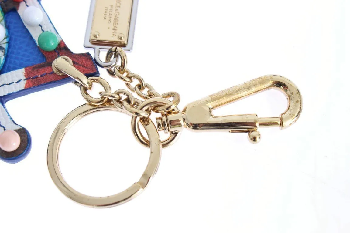 Multicolor Leather Cart Wheel Gold Keychain