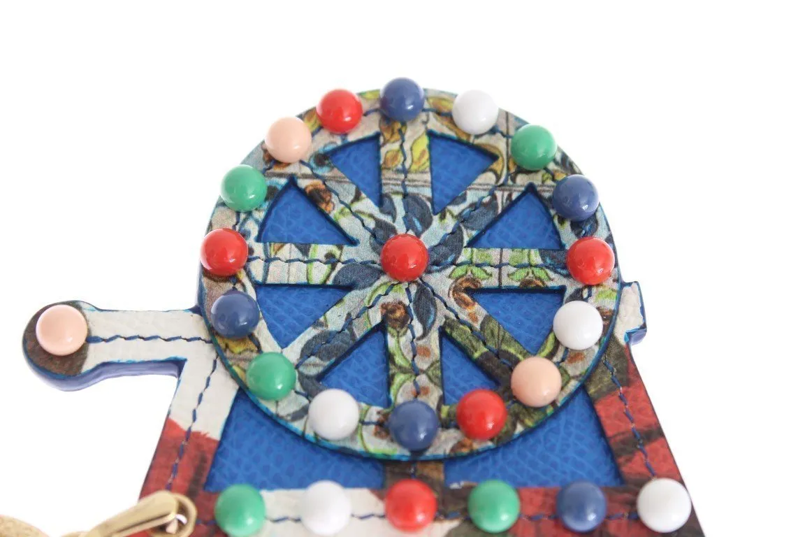 Multicolor Leather Cart Wheel Gold Keychain