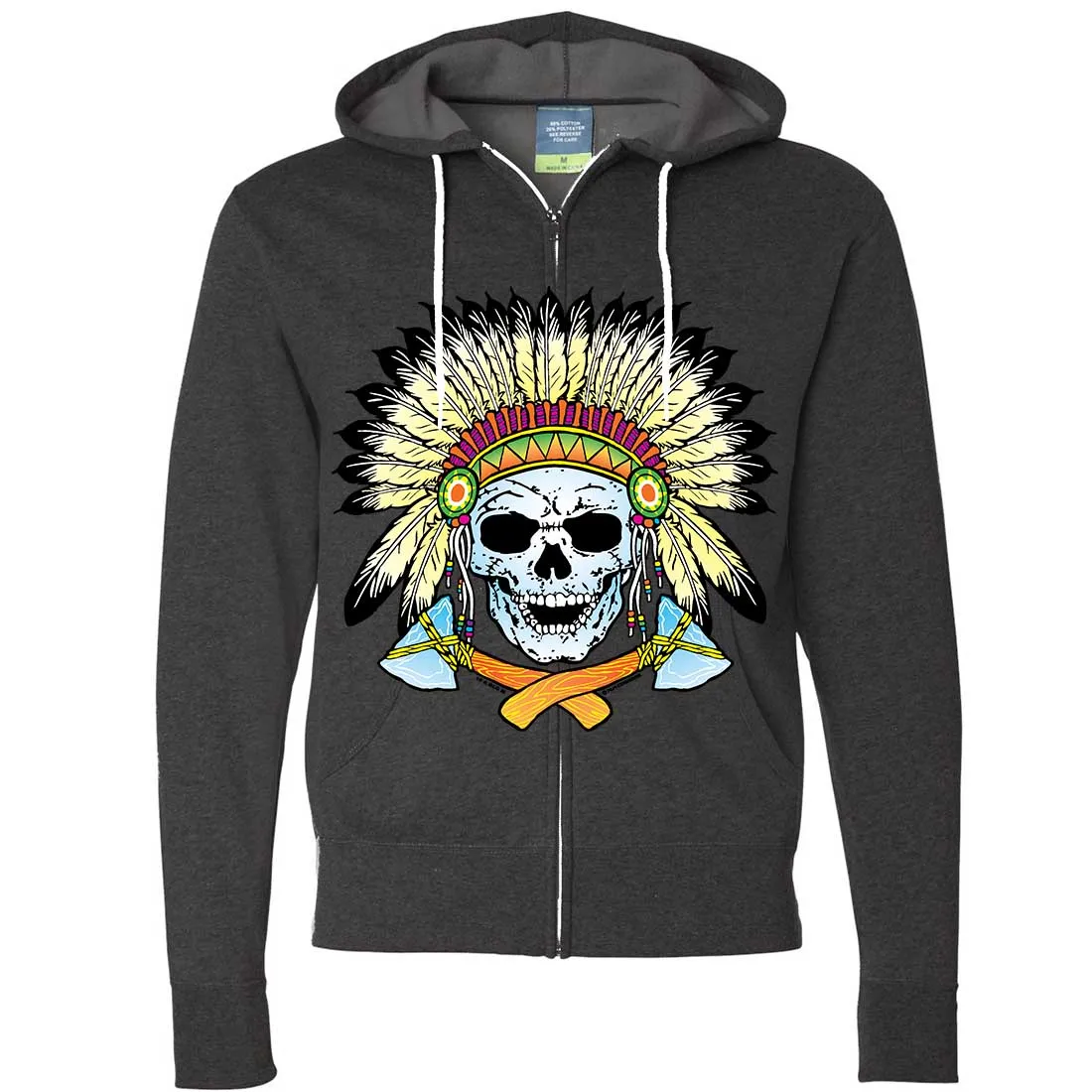 Native American Indian Skeleton Tomahawk Chief Zip-Up Hoodie
