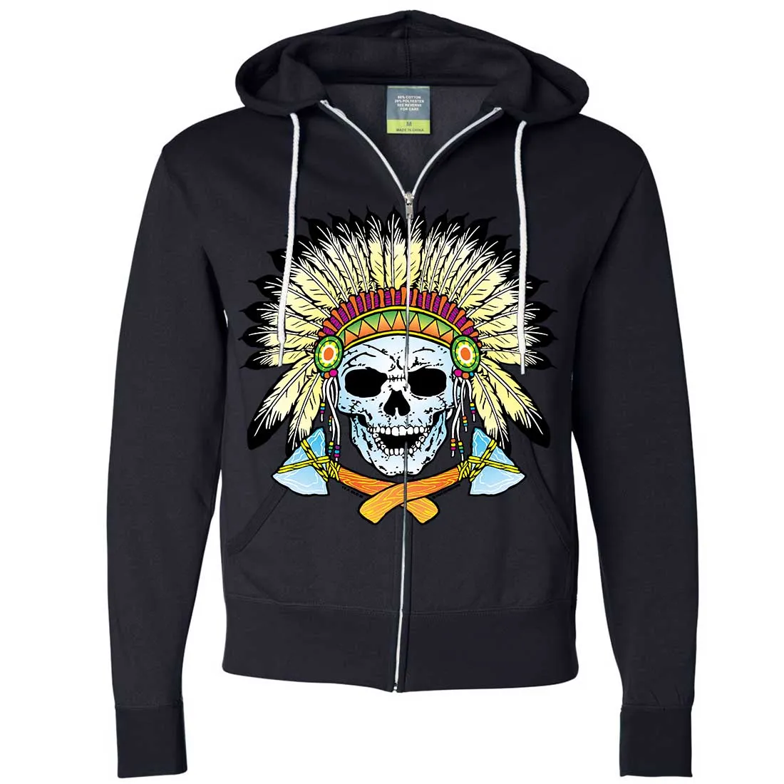 Native American Indian Skeleton Tomahawk Chief Zip-Up Hoodie