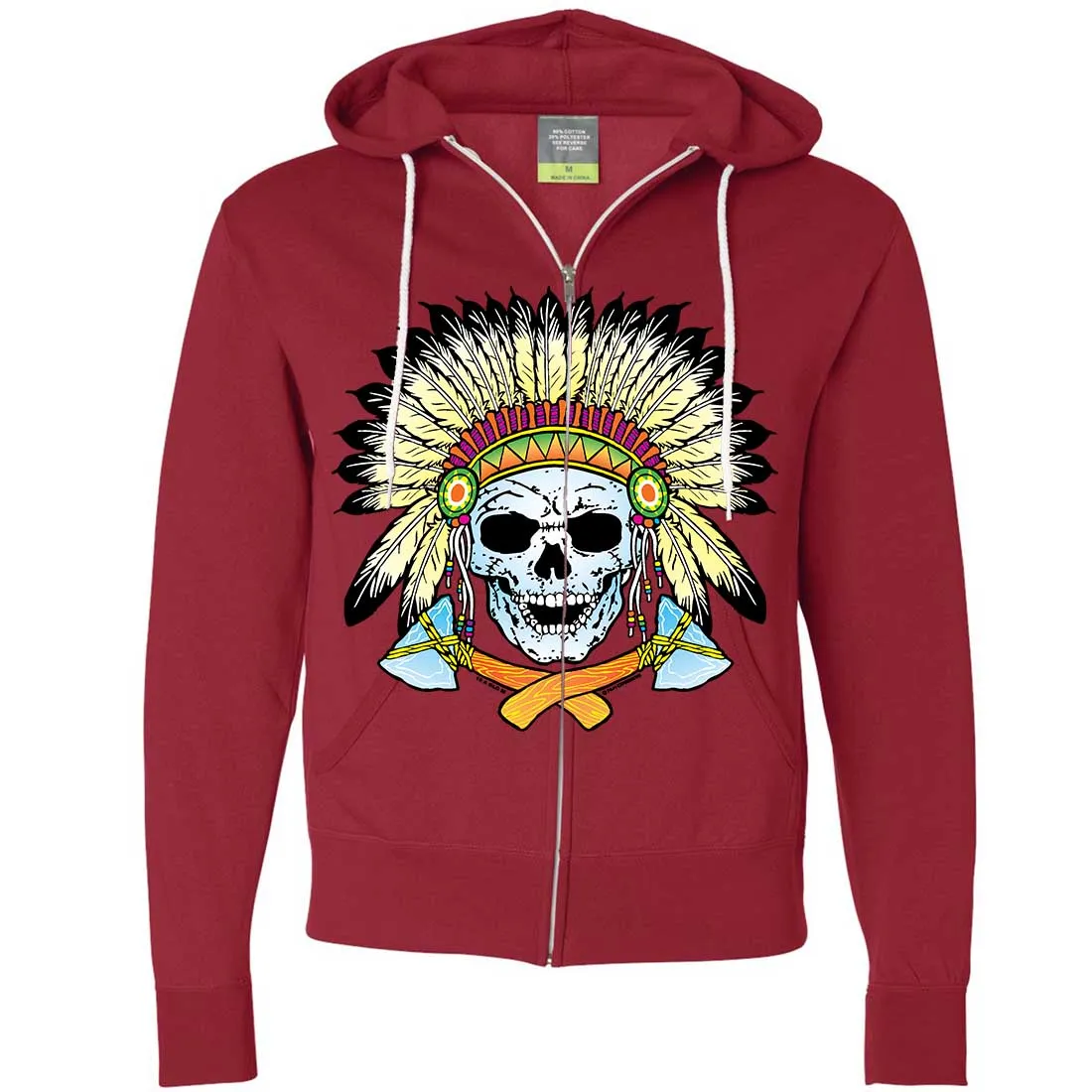 Native American Indian Skeleton Tomahawk Chief Zip-Up Hoodie