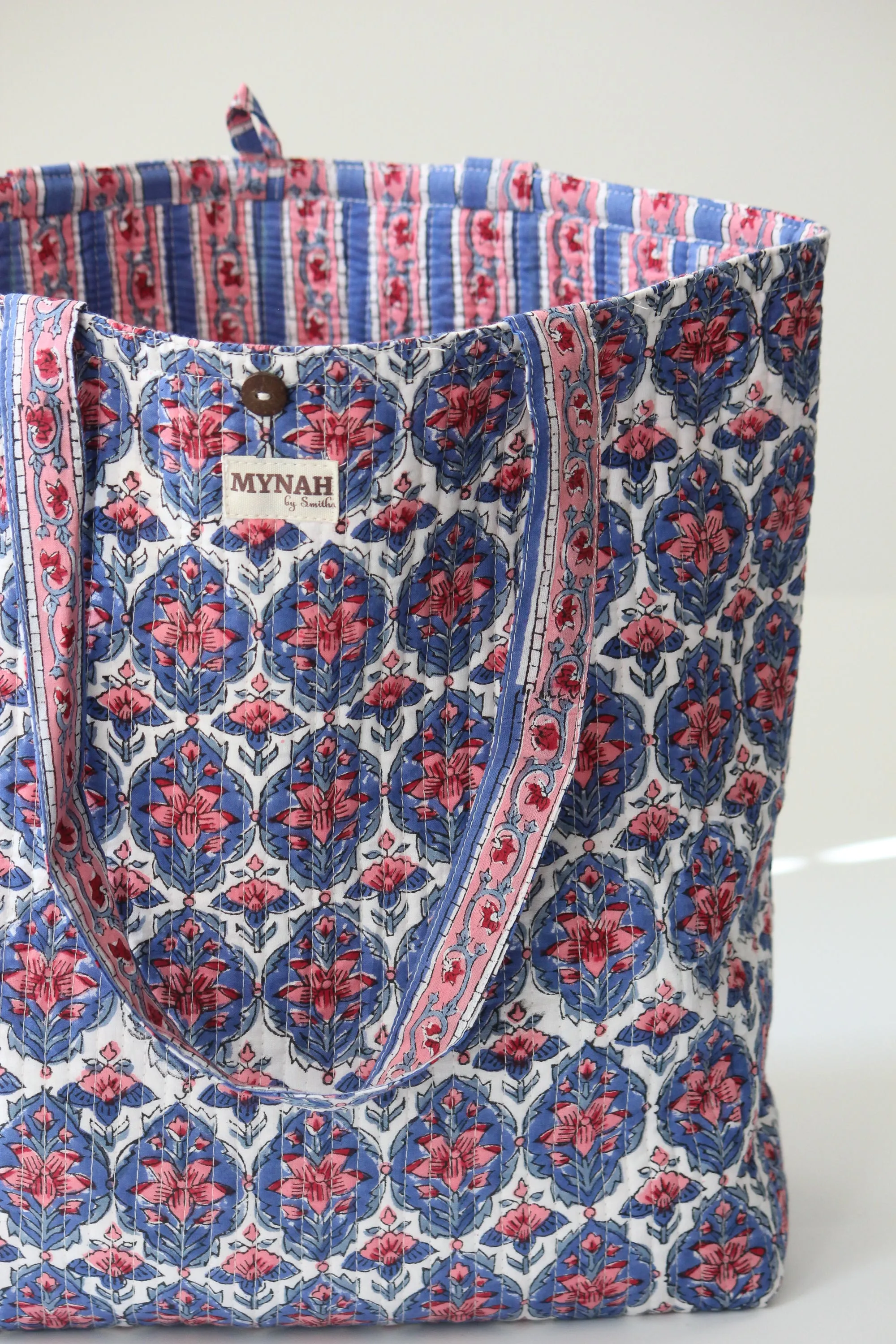 Nautical Nantucket floral print tote bag-Mini laptop size