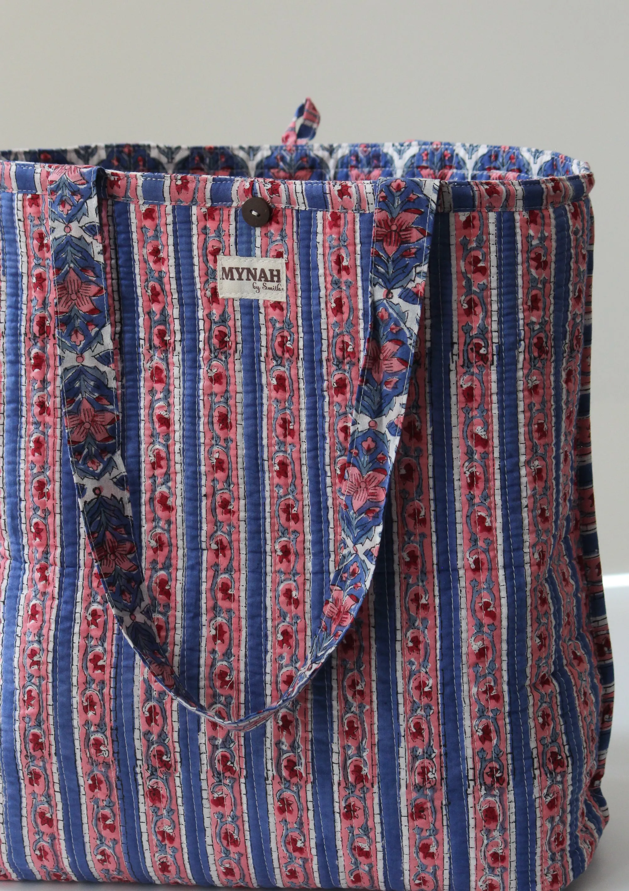 Nautical Nantucket floral print tote bag-Mini laptop size