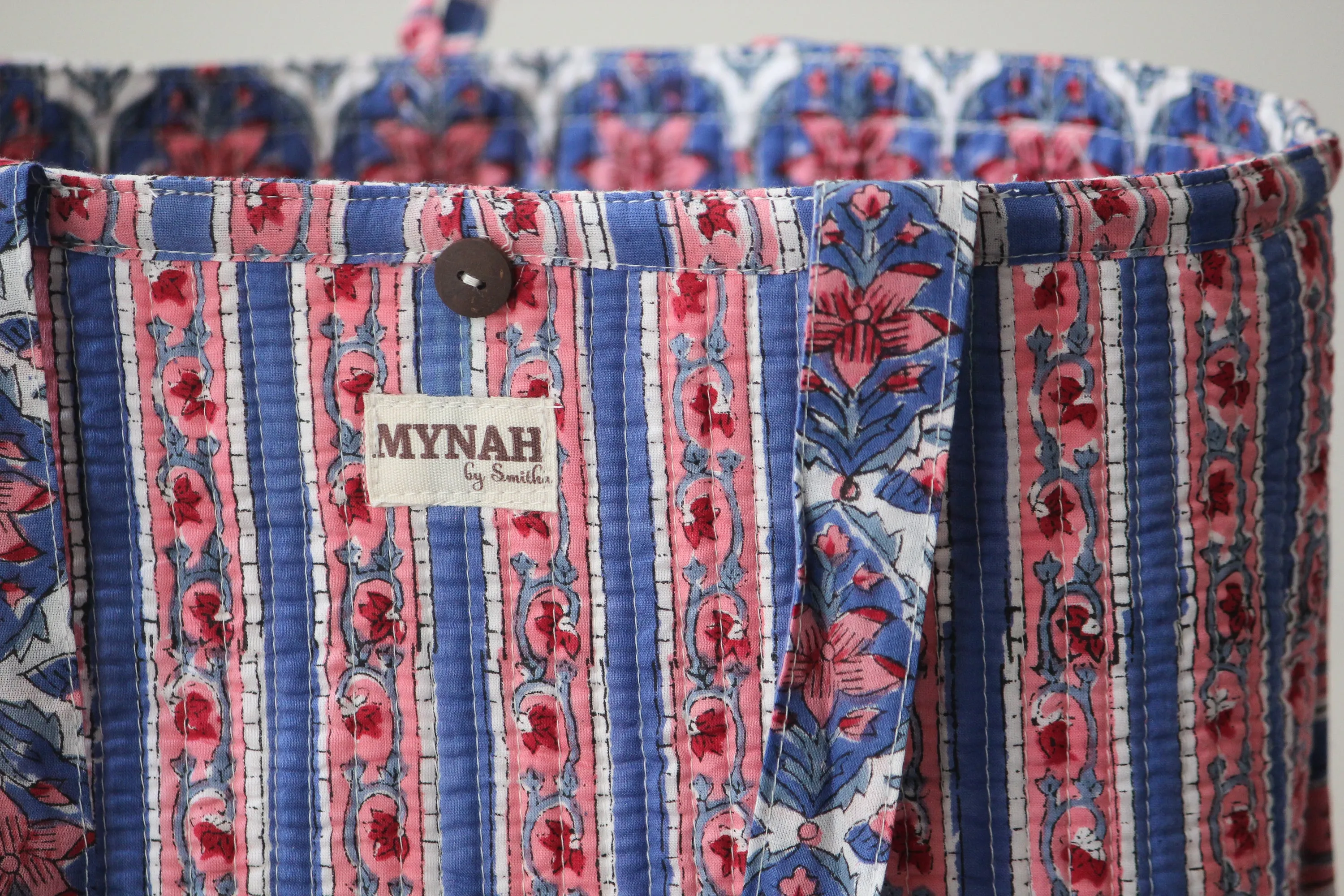 Nautical Nantucket floral print tote bag-Mini laptop size