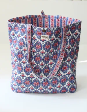 Nautical Nantucket floral print tote bag-Mini laptop size