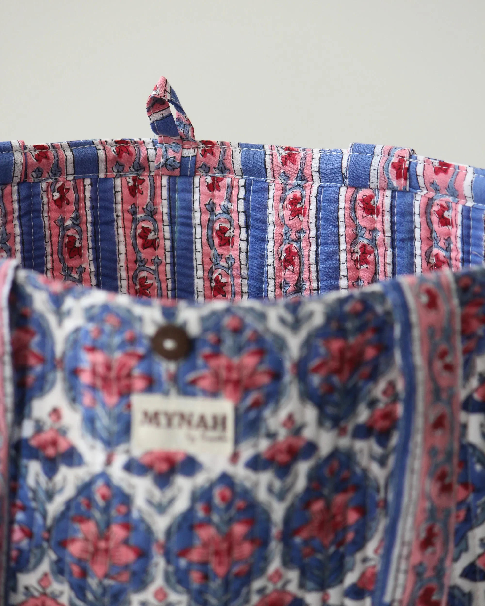 Nautical Nantucket floral print tote bag-Mini laptop size