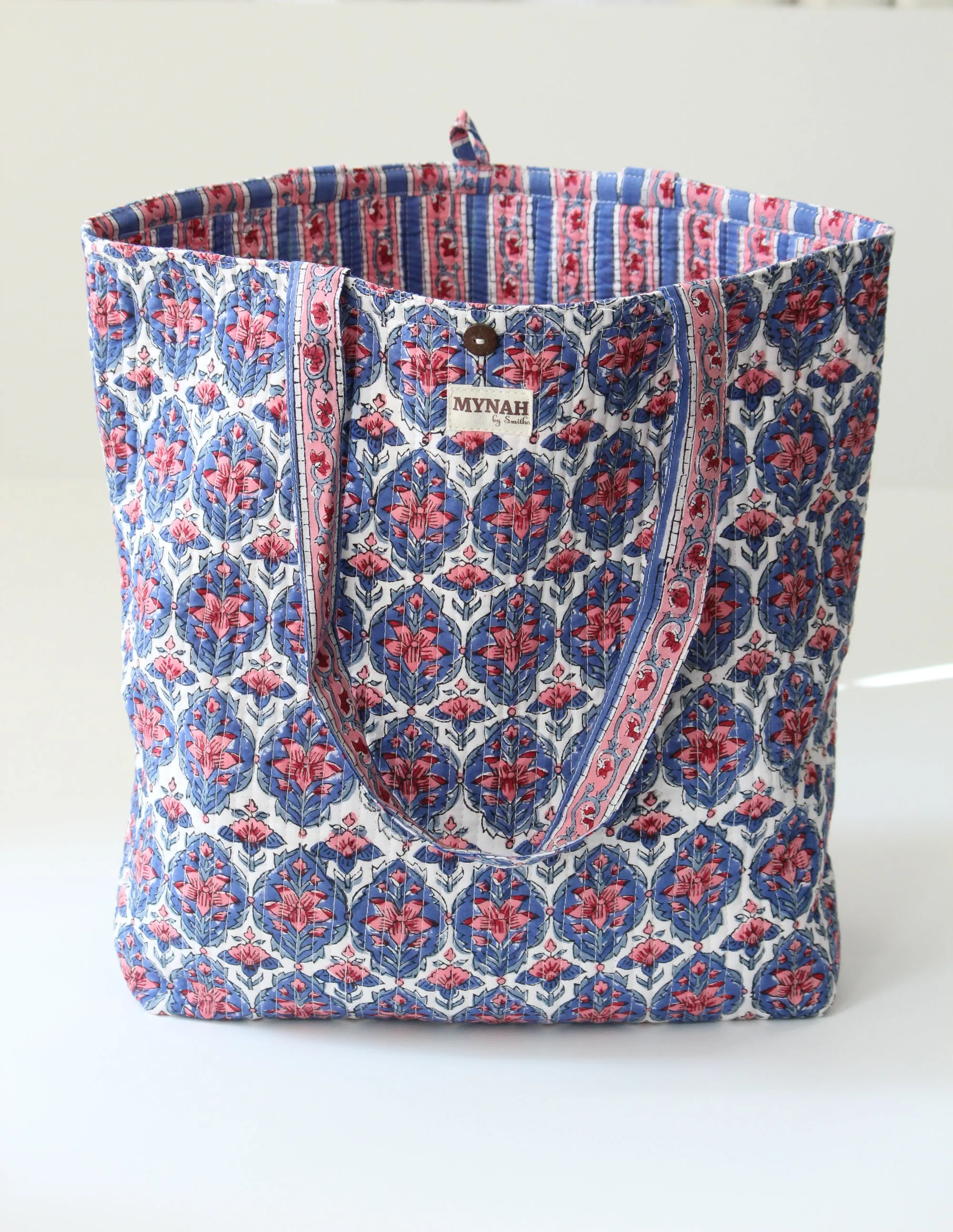 Nautical Nantucket floral print tote bag-Mini laptop size