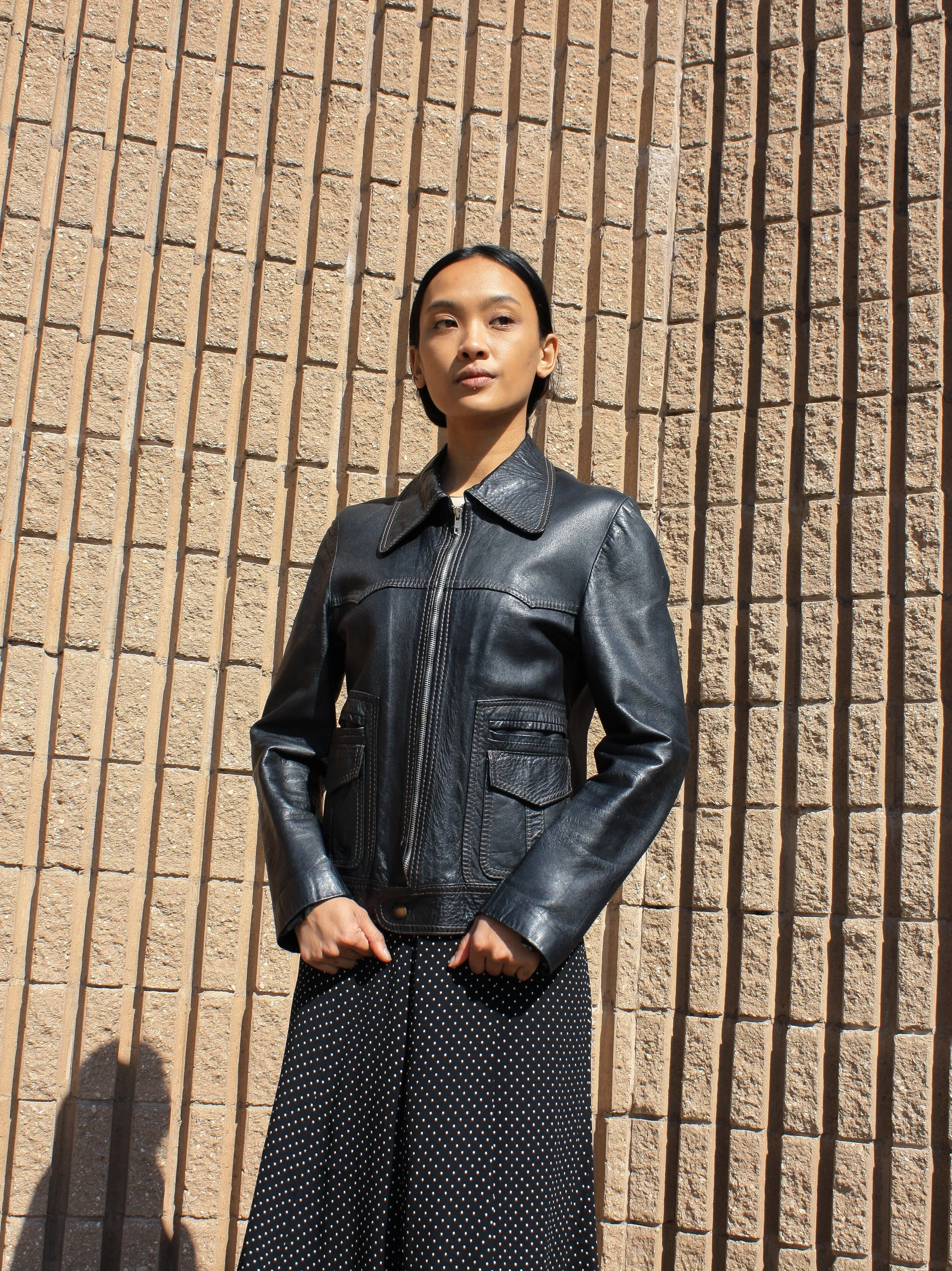Navy Leather Bomber