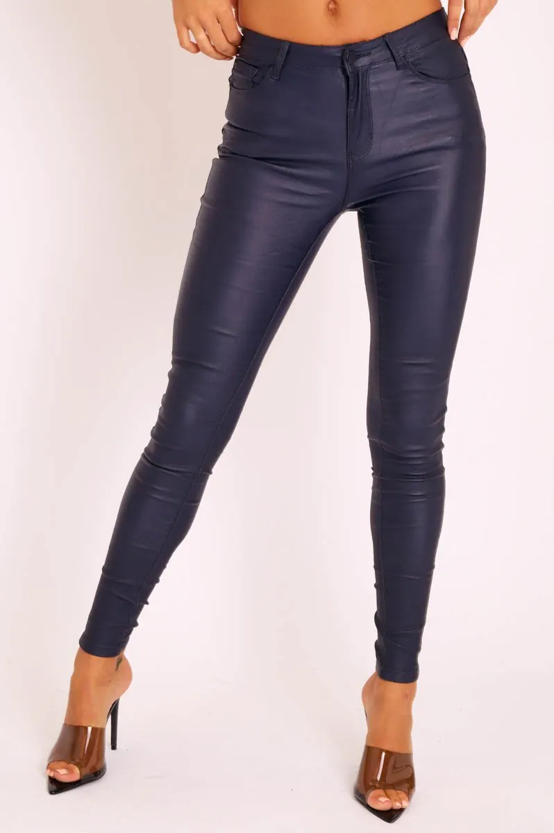 Navy PU Coated Skinny Jeans - Rachell