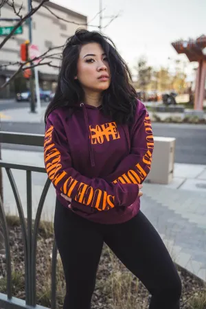 Neon Orange LOVE | Maroon Hoodie (Neon Orange Sauce Is Forever Sleeves)
