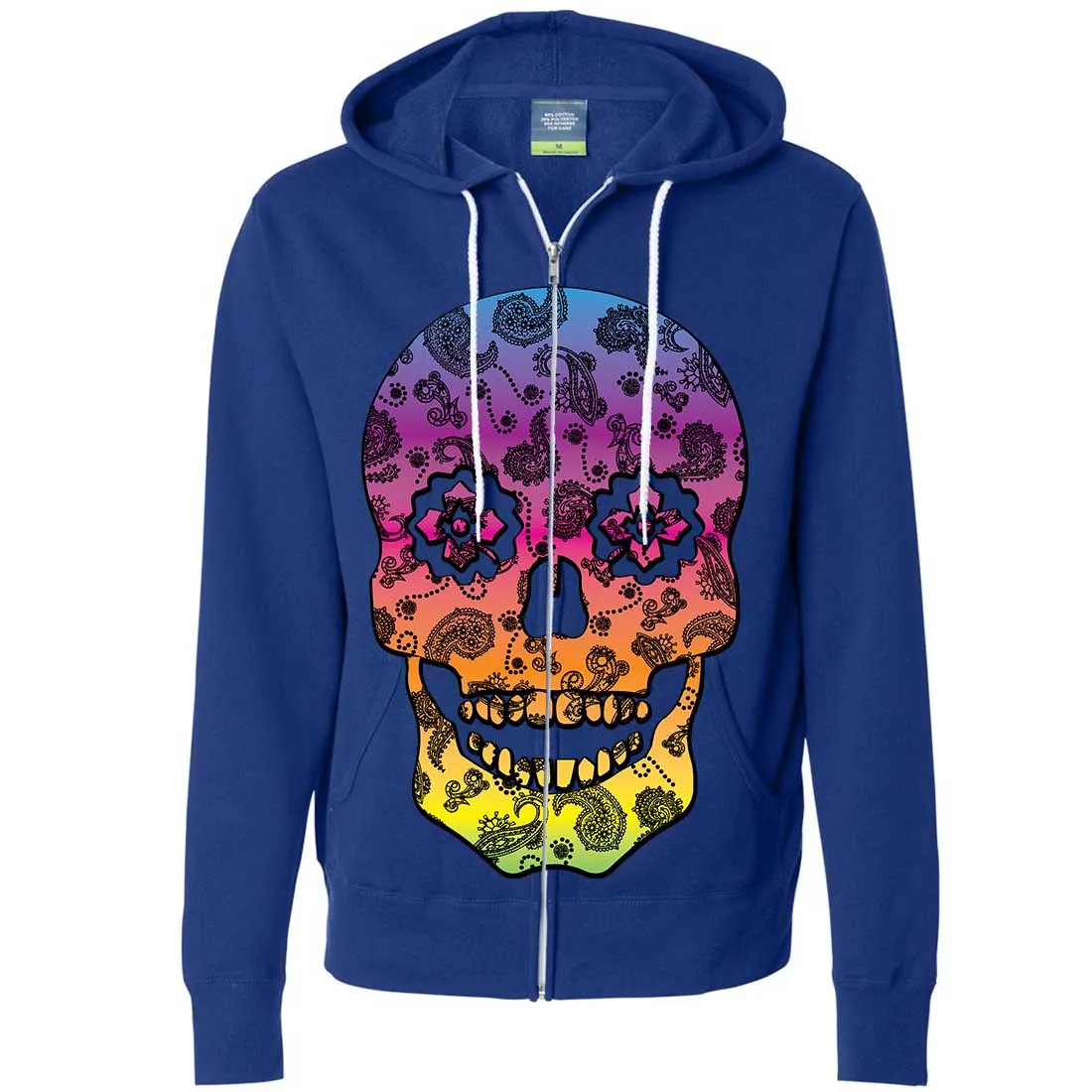 Neon Paisley Print Sugar Skull Zip-Up Hoodie