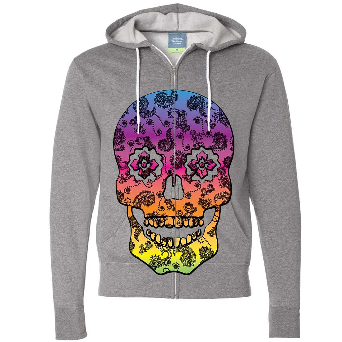 Neon Paisley Print Sugar Skull Zip-Up Hoodie