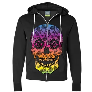 Neon Paisley Print Sugar Skull Zip-Up Hoodie
