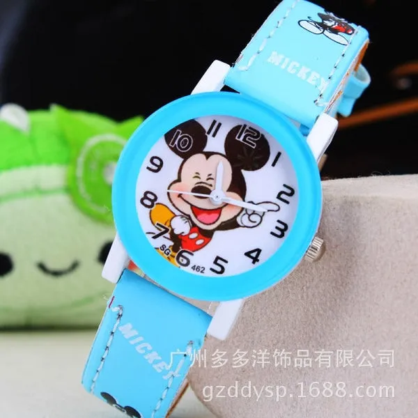 New 2016 fashion cool mickey cartoon watch for children girls Leather digital watches for kids boys Christmas gift wristwatch