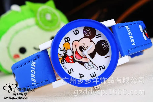 New 2016 fashion cool mickey cartoon watch for children girls Leather digital watches for kids boys Christmas gift wristwatch