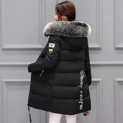 New 2018 autumn Winter women fur collar Long hoodie Down Jacket Plus Size Hooded cotton thick warm Windproof Parkas