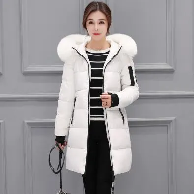 New 2018 autumn Winter women fur collar Long hoodie Down Jacket Plus Size Hooded cotton thick warm Windproof Parkas