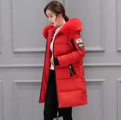 New 2018 autumn Winter women fur collar Long hoodie Down Jacket Plus Size Hooded cotton thick warm Windproof Parkas