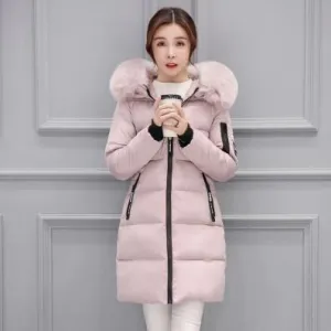 New 2018 autumn Winter women fur collar Long hoodie Down Jacket Plus Size Hooded cotton thick warm Windproof Parkas