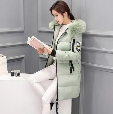 New 2018 autumn Winter women fur collar Long hoodie Down Jacket Plus Size Hooded cotton thick warm Windproof Parkas