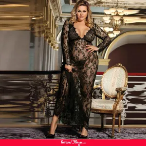 New Black & Maroon & White & Green Delicate Lace Long Sleepwear Gown