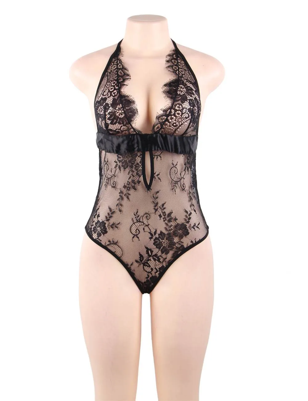 New Black & Red & Blue Deep V Backless Exquisite Lace Teddy With Farawlaya