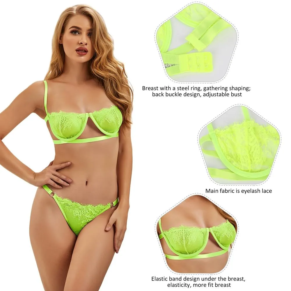 New High Quality Beautiful Lingerie Lace Bra Set With Steel ring