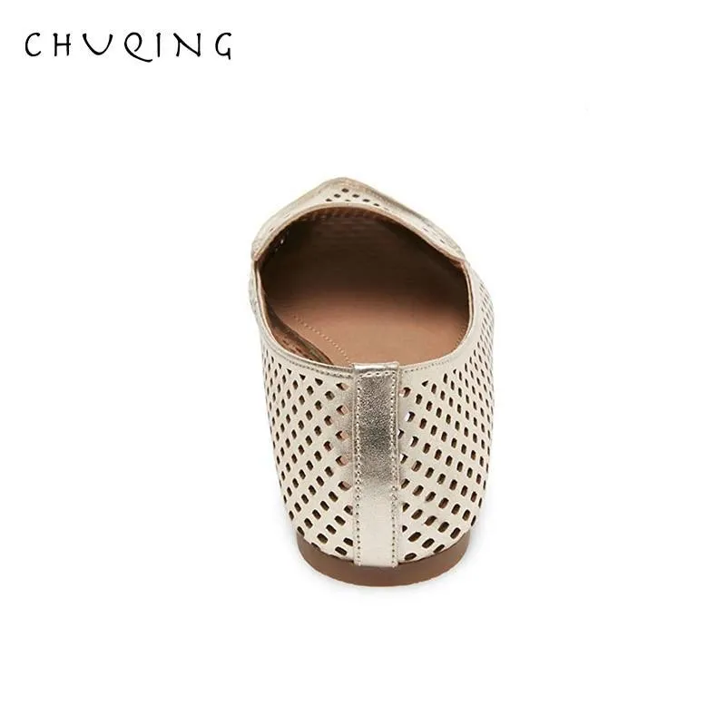 New Hot Women Shoes Loafers Hollow Flat Shoes Genuine Leather Shoes
