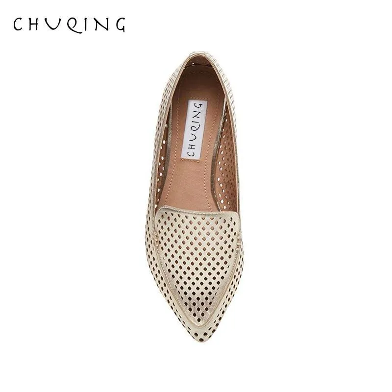New Hot Women Shoes Loafers Hollow Flat Shoes Genuine Leather Shoes