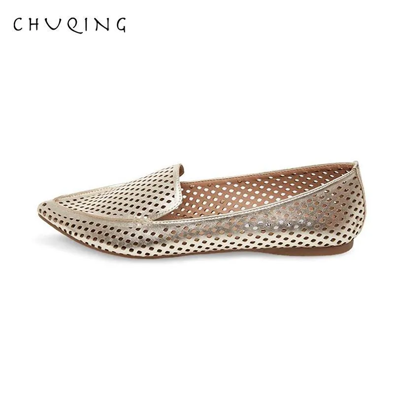 New Hot Women Shoes Loafers Hollow Flat Shoes Genuine Leather Shoes