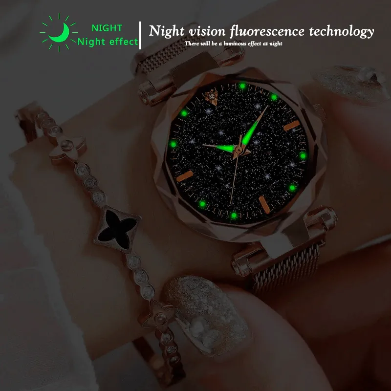 New Luxury Women Watches Ladies Watch Starry Sky Magnetic Waterproof Female Wristwatch For Women and Girls