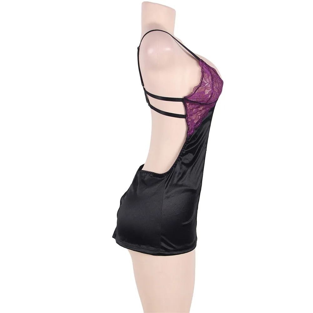 New Purple Lace Cups Satin Plus Size Chemise