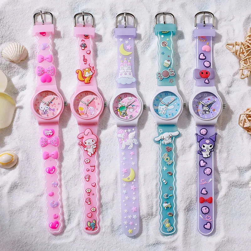 New Sanrio Silicone Watch Kawaii Cartoon Cinnamoroll Hello Kitty Melody Kuromi Quartz Watches Cute Anime Birthday Gifts for Kids