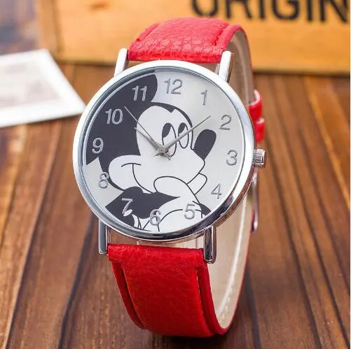 New Women Watch Mickey Mouse Pattern Fashion Quartz Watches Casual Cartoon Leather Clock Girls Kids Wristwatch Relogio Feminino