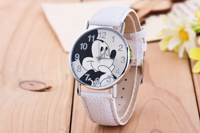 New Women Watch Mickey Mouse Pattern Fashion Quartz Watches Casual Cartoon Leather Clock Girls Kids Wristwatch Relogio Feminino
