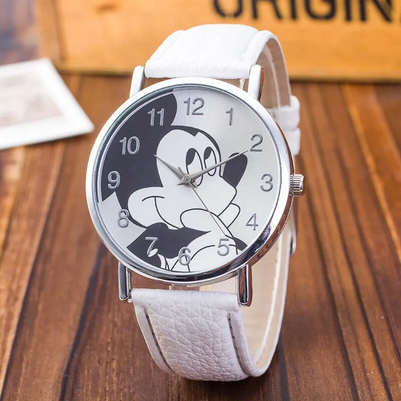 New Women Watch Mickey Mouse Pattern Fashion Quartz Watches Casual Cartoon Leather Clock Girls Kids Wristwatch Relogio Feminino