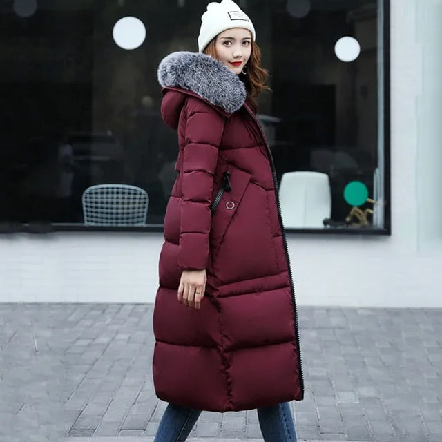 New Women Winter Elegant Long Down Coat 2017 Fashion Female Duck Parkas Thick Warm Big Fur Collar Down Jacket Slim Plus Size