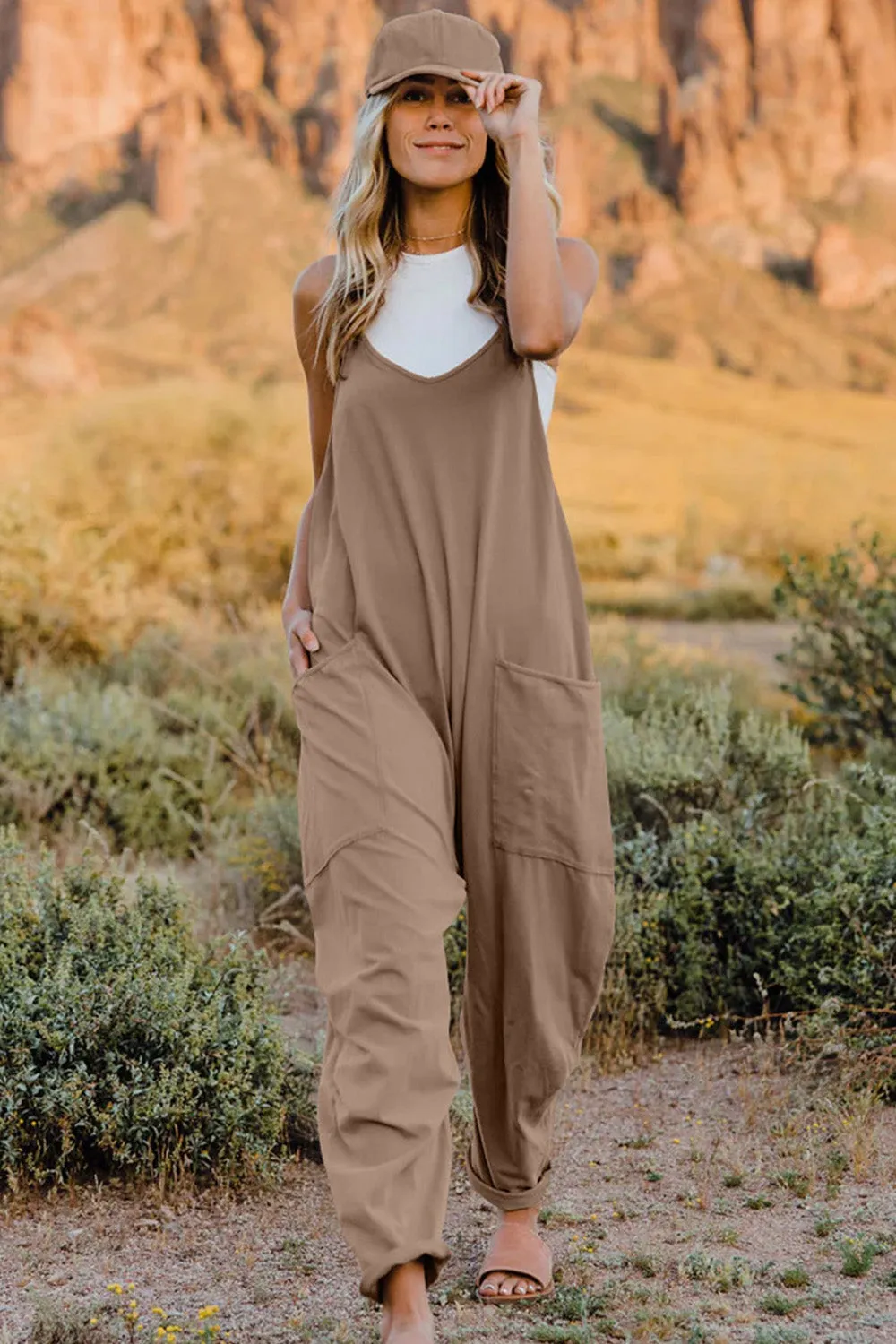 Noah Full Size V-Neck Sleeveless Jumpsuit with Pockets