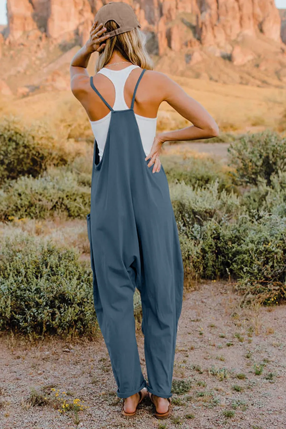 Noah Full Size V-Neck Sleeveless Jumpsuit with Pockets